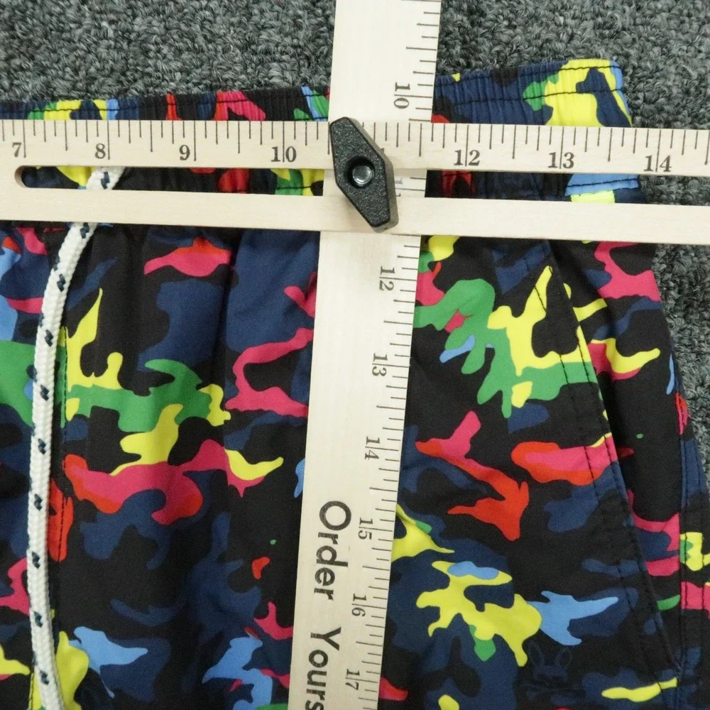 Psycho Bunny Swim Trunks Mens Extra Small Black Blue Camo Mesh Lined Colorful